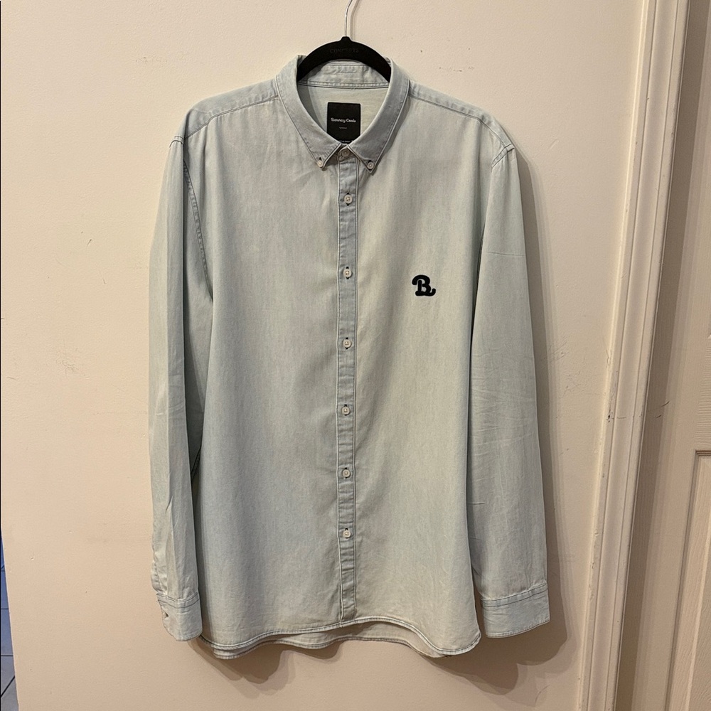 Barney Cools Light Blue Button-Down Shirt with Navy Blue Logo